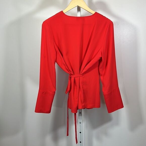 TOPSHOP Women’s Long Sleeve Surplice Wrap Blouse Coral/Red Size 8 - Picture 8 of 10